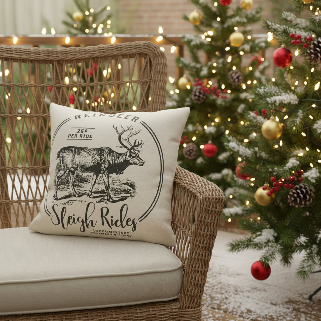Reindeer Sleigh Rides Pillow