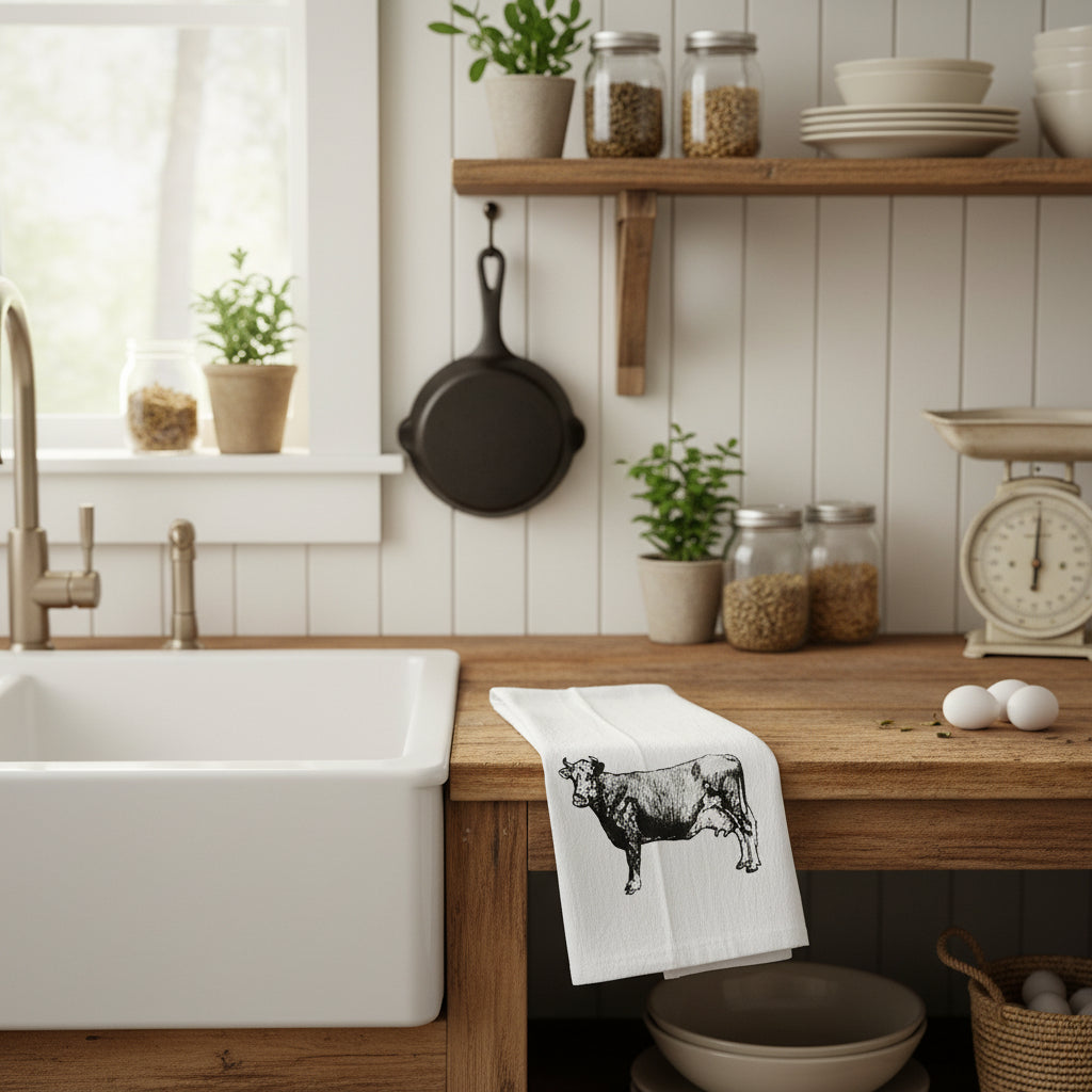 Etched Cow Tea Towel