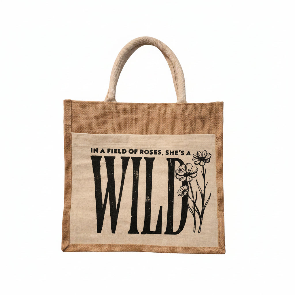 Wildflower Burlap Bag
