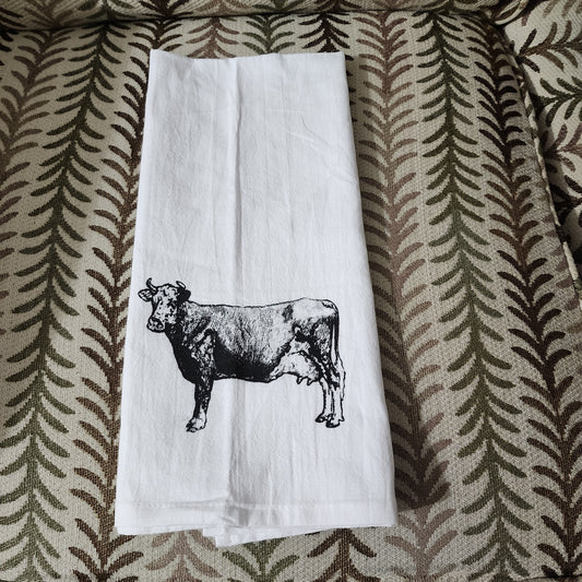 Etched Cow Tea Towel