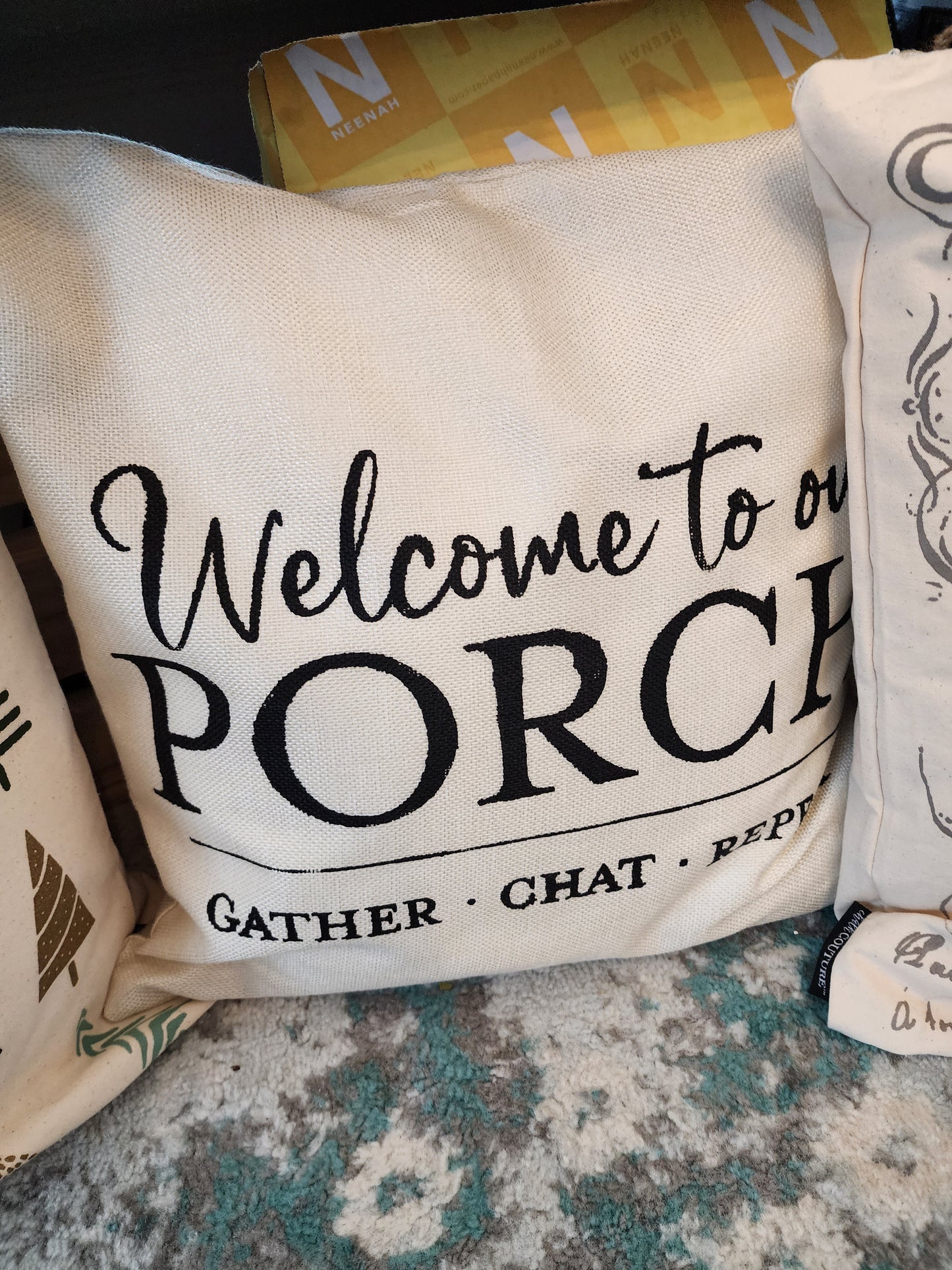 Welcome to Our Porch Canvas Pillow