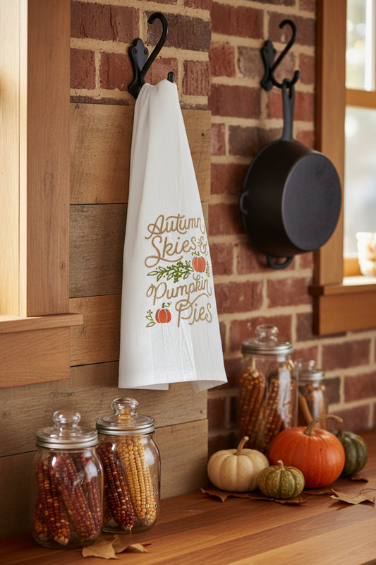 Autumn Skies and Pumpkin Pies Tea Towel