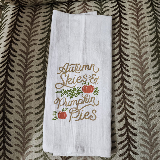 Autumn Skies and Pumpkin Pies Tea Towel